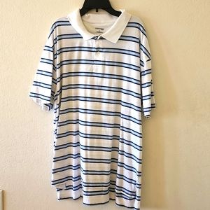 St John's Bay Mens XL Polo Shirt white and blue stripes